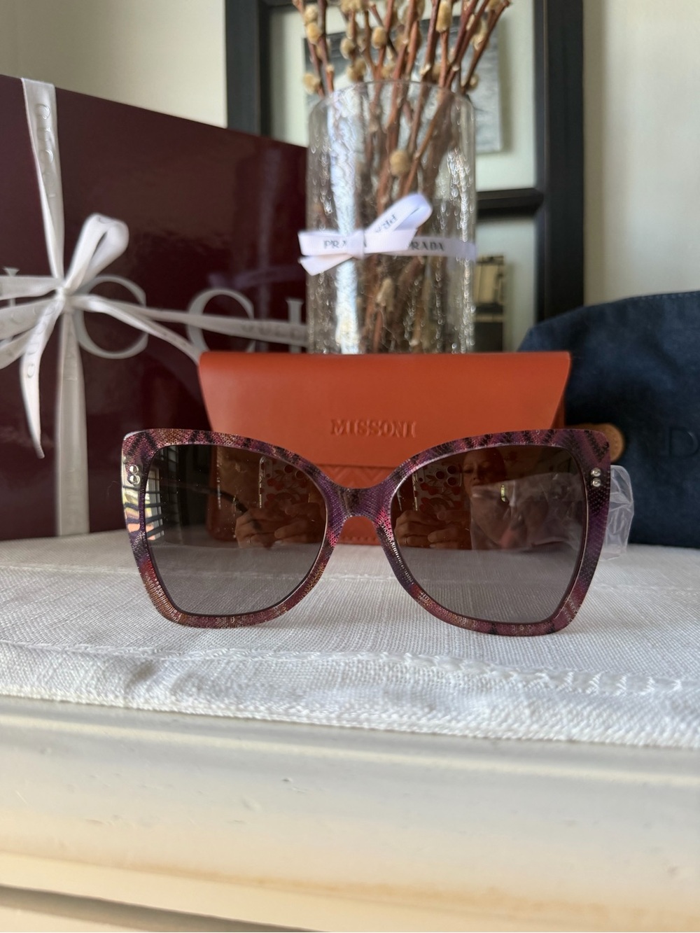 Missoni Purple-Pink Patterned Oversized Sunglasses